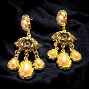 Gold Tone Eye Drop Earrings